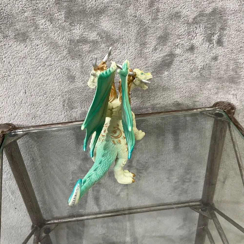 2 HEADED DRAGON ACTION FIGURE TOY GREEN yellow gold approx 6.5”x 5”